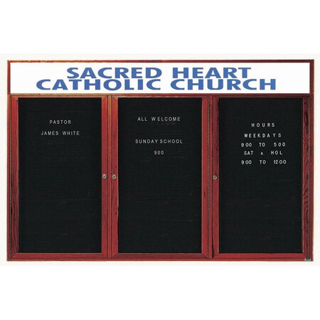 Aarco Enclosed Changeable Letter Board w/ Cherry Stained Red Oak Frame Customizable Header, 48''Hx96''W CDC4896-3H