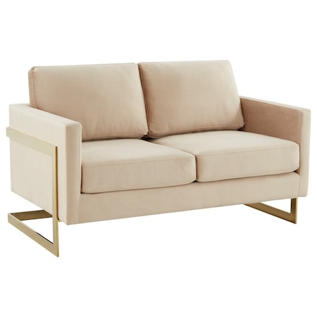 Leisuremod Lincoln Upholstered Velvet Loveseat with Gold Frame, Beige LA55BG