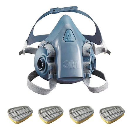 3M Half Mask Respirator Kit:  4 Chemical Cartridges Included, AG/OV, Yellow Color, 7500 Series, Size L 3PB41-4AD98