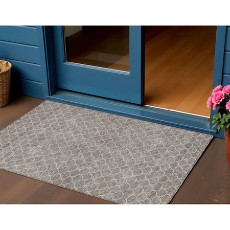 Homeroots 3' X 5' Taupe And Beige Geometric Washable Indoor Outdoor Area Rug 596213