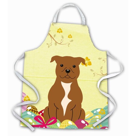 Carolines Treasures Easter Eggs Staffordshire Bull Terrier Brown Apron BB6047APRON