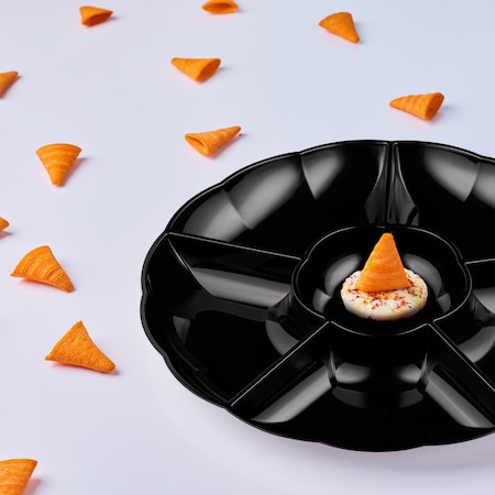 Smarty Had A Party Black Big 6Partition Round Disposable Plastic Trays 24 Trays, 24PK 2669-B-CASE