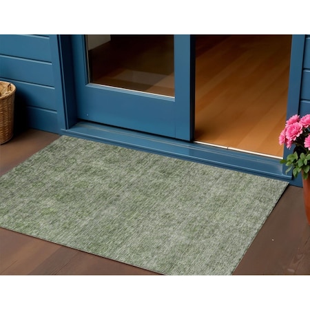 Homeroots 3' X 5' Olive Green And Beige Floral Washable Indoor Outdoor Area Rug 605729
