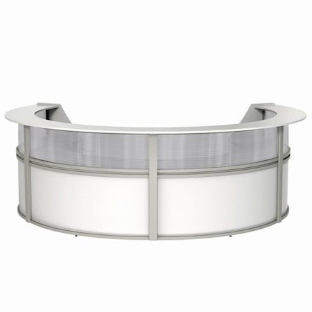 Linea Italia Curved Reception Desk 4 Units, Clear Panel, 142 inW x 107 inD, White ZUS318