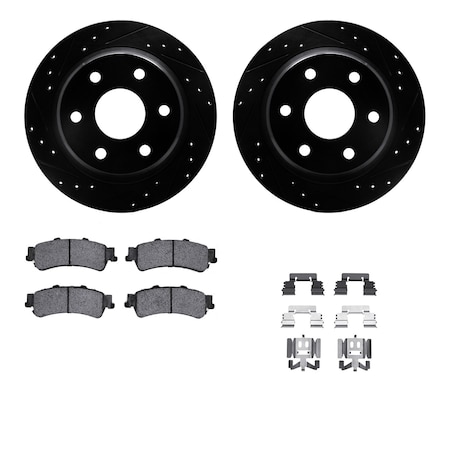 Dynamic Friction Co DFC Brake Rotor - Dimpled & Slotted - Black w/5000 Brake Pads & HW Kit 8512-48043