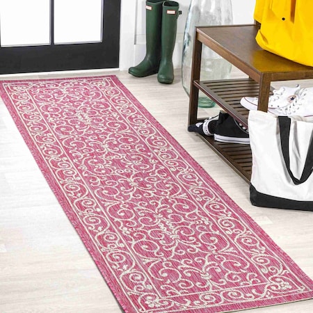 Jonathan Y Charleston Vintage Filigree Textured Weave Fuchsia/Light Gray 2 ft. x 8 ft. Runner Rug SMB106J-28