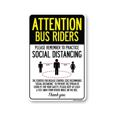 Signmission Public Safety Sign, Bus Riders Practice Social Distancing, 18in X 12in Decal, OS-NS-D-1218-25374 OS-NS-D-1218-25374