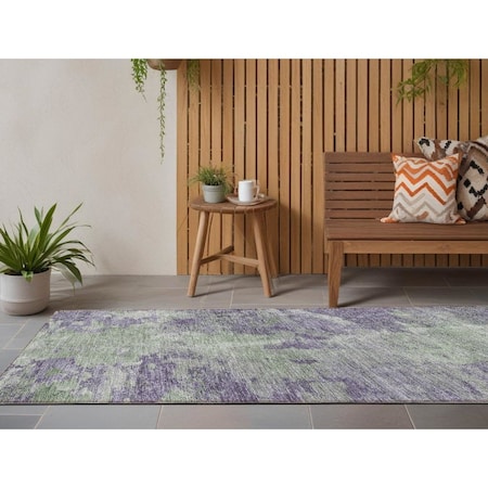 Homeroots 8' Runner Purple and Green Abstract Washable Non Skid Indoor Outdoor Runner Rug 564279