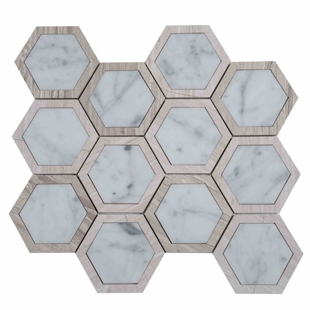 Apollo Tile 12x14 Bianco Carrara, Wooden Grey Marble Polished Floor and Wall Mosaic Tile 5.48 sqft/case, 5PK APLSV88G36A