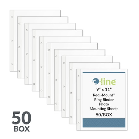 C-Line Products 11" x 9" Redi-Mount Ring Binder Photo Mounting Sheets, 50/BX 85050