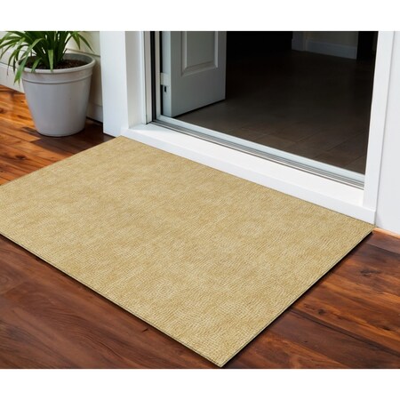 Homeroots 3' X 5' Gold And Ivory Geometric Washable Indoor Outdoor Area Rug 602371