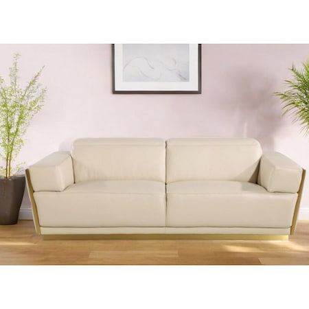 Homeroots 89" Beige And Gold Leather Sofa 551592