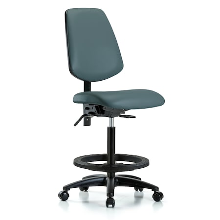 Blue Ridge Ergonomics Vinyl, Polyurethane Foam, Colonial Blue, 26" to 35" Seat Height, No Arms Arms, Rolling BR-VHBCH-MB-RG-T0-A0-BF-RC-8546