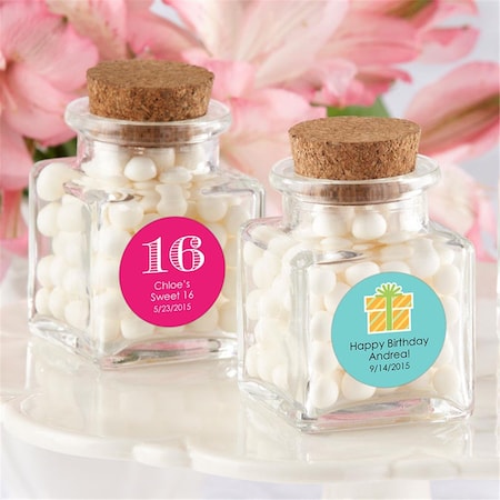 Kate Aspen Personalized Petite Treat Square Glass Favor Jar - Birthday, Set of 12 27084NA-BD