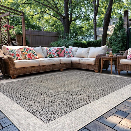 World Rug Gallery Contemporary Braided Weather Resistant Reversible Indoor/Outdoor Rug 7 ft 10 in x 10 ft Black WR112BLACK8X10