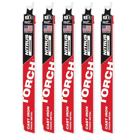 Milwaukee Tool 9" 7TPI TORCH with NITRUS Carbide for Cast Iron SAWZALL Blade 5PK 48-00-5562