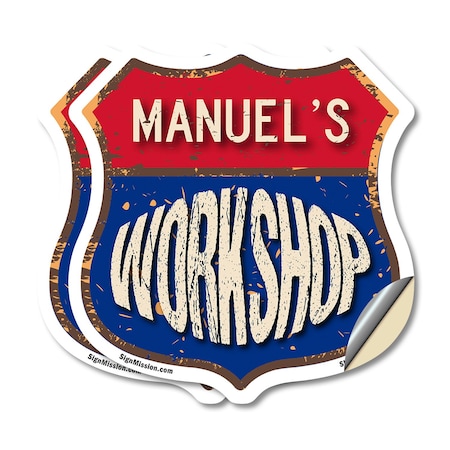 Signmission Manuel's Workshop, 6 inch X 6 inch, Vinyl Decal, 2PK SHI-D-2PACK-6-489-MANUEL