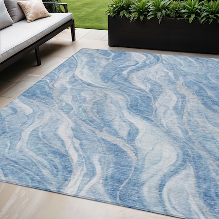 Homeroots 5' X 8' Denim Blue And Sky Blue Abstract Washable Indoor Outdoor Area Rug 582981
