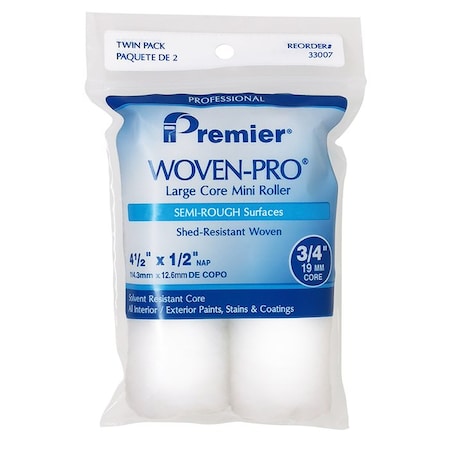 Woven-Pro 4-1/2in x 1/2in Nap Premier Large Core Mini Roller Cover, 2PK 33007