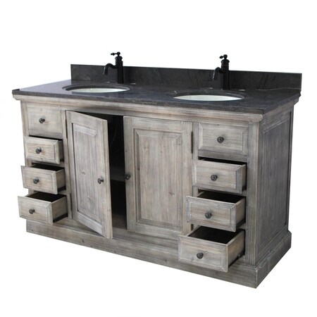 Infurniture WK1860-G plus WK Top 61 in. Rustic Solid Fir Sink Vanity In Grey-No Faucet WK1860-G+WK Top