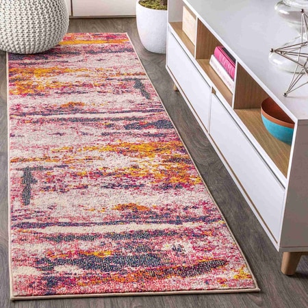 Jonathan Y Contemporary POP Modern Abstract Brushstroke Pink/Cream 2 ft. x 8 ft. Runner Rug CTP102B-28