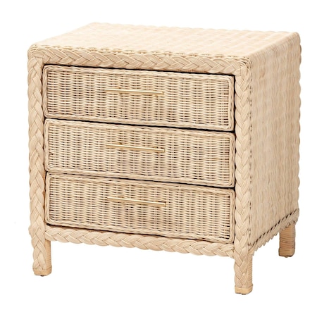 Bali & Pari Lanica Japandi Sun Bleached Rattan 3-Drawer Nightstand 248-13728-ZORO