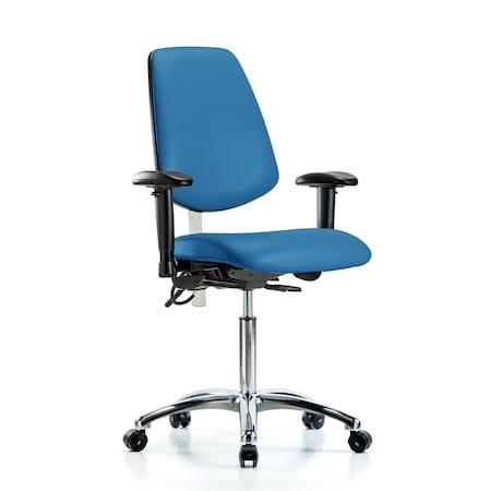 Blue Ridge Ergonomics Vin Med Ben Chair, Med, Bk, Blu, CL100/ESD, Adjustable Arms, 22" to 29" Height, Blue BR-NECR-VMBCH-MB-CR-T1-A1-NF-EC-ESDBLU