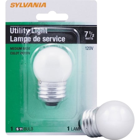 Ledvance/ Sylvania Incandescent S11 Bulb Shape White Finish Medium Aluminum Base 7.5Watt120Volt 7.5S/CW/BL-120V/19433