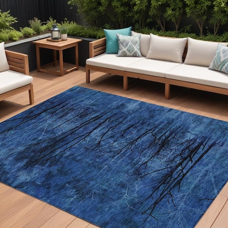 Homeroots 8' X 10' Blue And Charcoal Floral Washable Indoor Outdoor Area Rug 631014