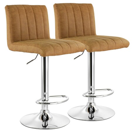 Elama 2 Piece Vintage Faux Leather Adjustable Bar Stool in Camel ELM-7228-VCAMEL