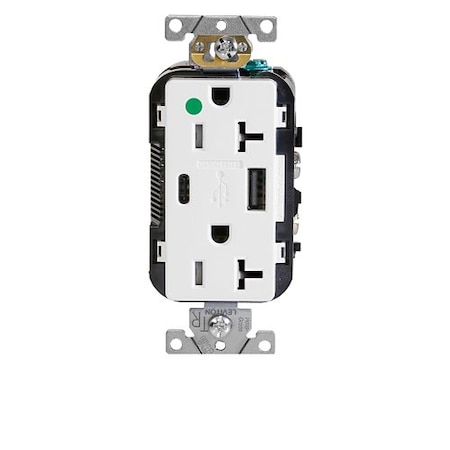 Leviton USB Receptacle, 20 A, 1/2 hp, White T5833-HGW