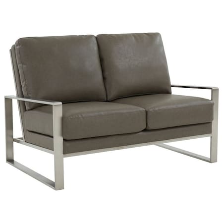 Leisuremod Jefferson Contemporary Faux Leather Loveseat with Silver Frame, Grey JAS53GR-L