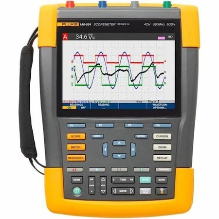 Fluke Handheld Oscilloscope, 500 MHz MHz, 4 Channels, 153mm Full Color LCD FLUKE-190-504-III