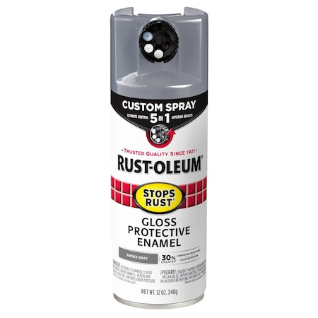 Rust-Oleum Rust Preventative Spray Paint, Smoke Gray, Gloss, Solvent, 12 Oz 376897