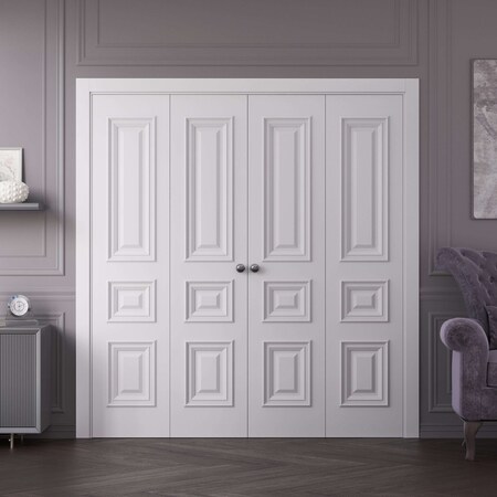 Sartodoors Sliding Closet Double Bi-fold Doors 96x84 inches White Solid Core Modern Interior ROYAL9833DBF-EMAL-9684