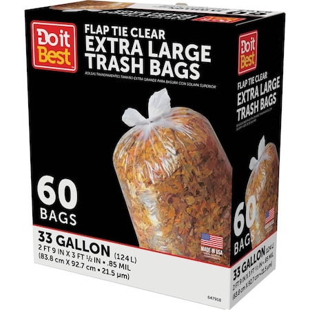 Do It Best 33 Gal. Extra Large Clear Trash Bag, 60-Count 647918