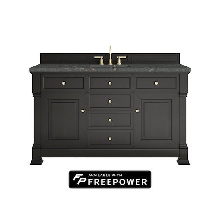 James Martin Vanities Brookfield 60 in. Single Vanity, Black Onyx w/ 3 CM Parisien Bleu Silestone Top 547-V60S-BKO-FPBL