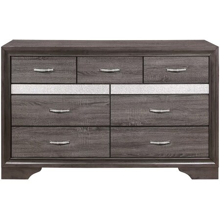Homeroots 62" Grey Solid Wood Nine Drawer Double Dresser 478658