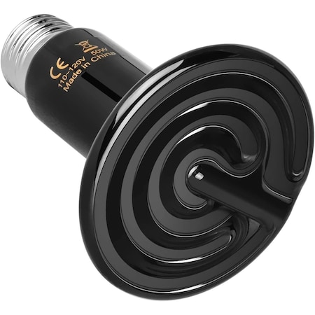 Simple Deluxe 50W Ceramic Heat Emitter Reptile Heat Lamp Bulb No Light Emitting Brooder Coop Heater, Black PTBULBINVISIBLE50