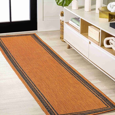 Jonathan Y James Modern Border Stripe Orange/Dark Gray 2 ft. x 8 ft. Indoor/Outdoor Runner Rug SMB201A-28