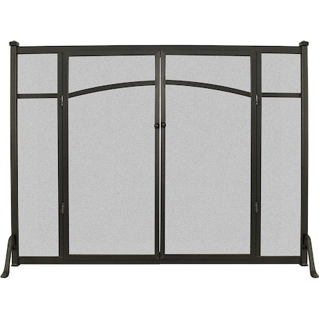 Panacea Black/Gray Matte Metal Fireplace Screen with Doors 15910