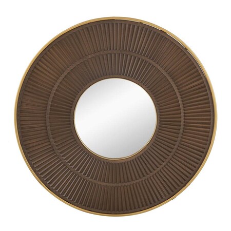 Homeroots 32" Brown And Gold Round Wood And Metal Framed Accent Mirror 485112
