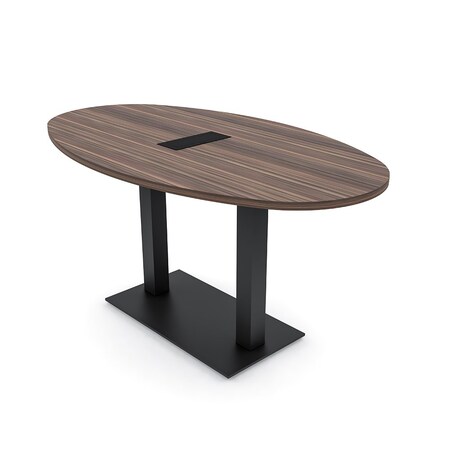 Skutchi Designs Boval Conference Table With Power, 36 in W, 60 in L, Brown HAR-BOVL-36X60-DOU.BK-H3041-EBLK