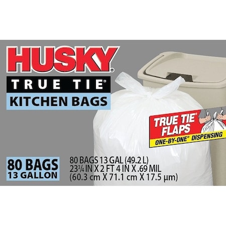 Husky Kitchen Trash Bag, 13 gal Capacity, Poly, White HK13WC080W