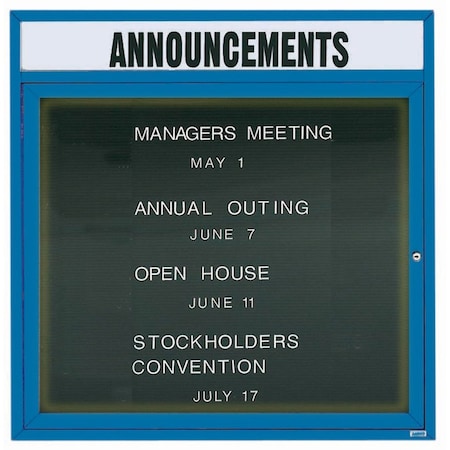 Aarco Illuminated Enclosed Letter Board Directory w/ Powder Coated Blue Al Frame and Header, 36''Hx36''W ADC3636HIB