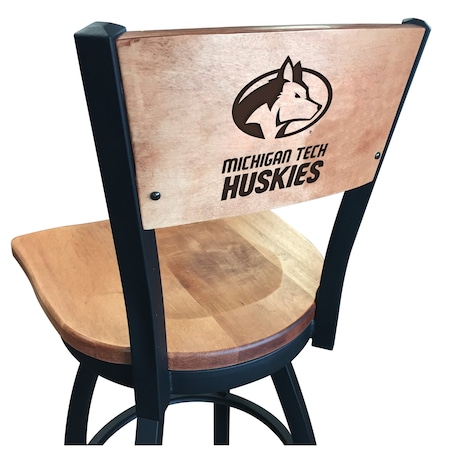 Holland Bar Stool Co 30" Blk Wrinkle Michigan Tech Swivel Bar Stool, Laser Engraved Back L03830BWMedMplAMITechMedMpl