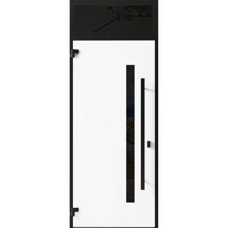Vdomdoors Front Exterior Prehung Steel Door Ronex0144 Grey Transom Window Sidelite Entry Metal Modern Painted RONEX0144EXD-GRE-W36 X H80+16-RH-I
