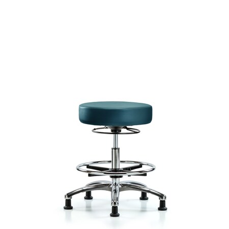 Blue Ridge Ergonomics Vinyl Stool, Chrome, Med Bench, Foot Ring, Glides, Royal BR-VMBSO-CR-CF-RG-8801