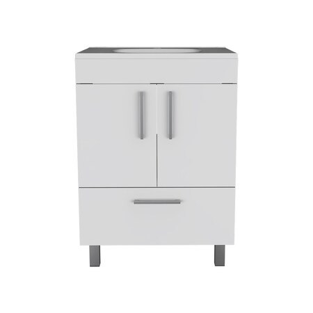 Homeroots 24" White Wood Freestanding Double Door Bathroom Vanity With Sink 478250