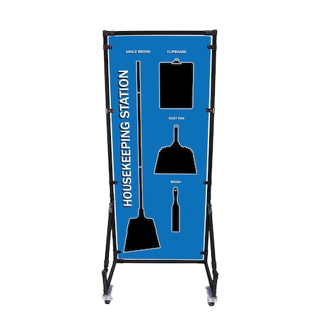 5S Supplies Housekeeping Shadow Board Broom Station V13, Blue, Kit + Stand HSB-V13-BLUE-KIT-STAND